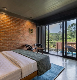 one bed with the mountain view